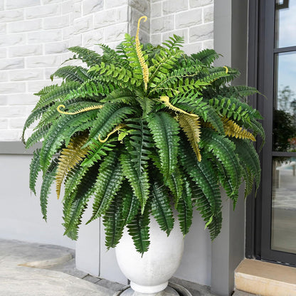 48 inch 88 Leaves XXL Large Fake Ferns Artificial Ferns for Outdoors Look Real, UV Resistant Faux Boston Fern for Outdoor Planter Realistic Hanging Artificial Fake Plants for Porch Patio