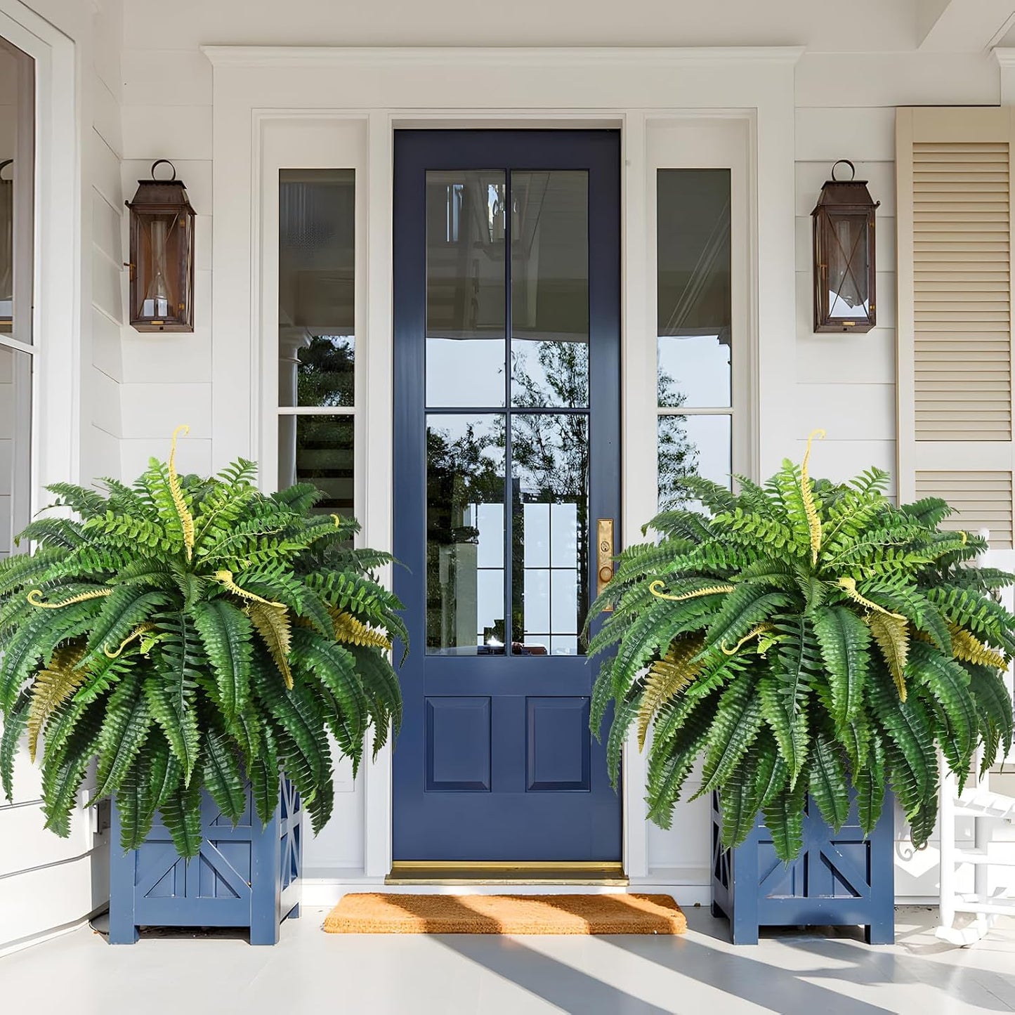 48 inch 88 Leaves XXL Large Fake Ferns Artificial Ferns for Outdoors Look Real, UV Resistant Faux Boston Fern for Outdoor Planter Realistic Hanging Artificial Fake Plants for Porch Patio