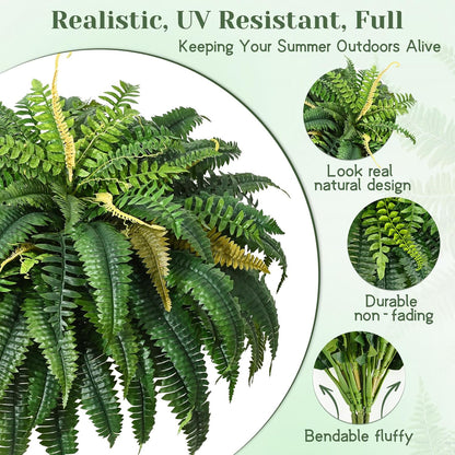 48 inch 88 Leaves XXL Large Fake Ferns Artificial Ferns for Outdoors Look Real, UV Resistant Faux Boston Fern for Outdoor Planter Realistic Hanging Artificial Fake Plants for Porch Patio
