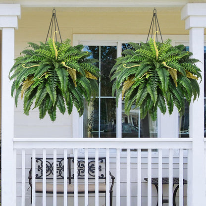 48 inch 88 Leaves XXL Large Fake Ferns Artificial Ferns for Outdoors Look Real, UV Resistant Faux Boston Fern for Outdoor Planter Realistic Hanging Artificial Fake Plants for Porch Patio
