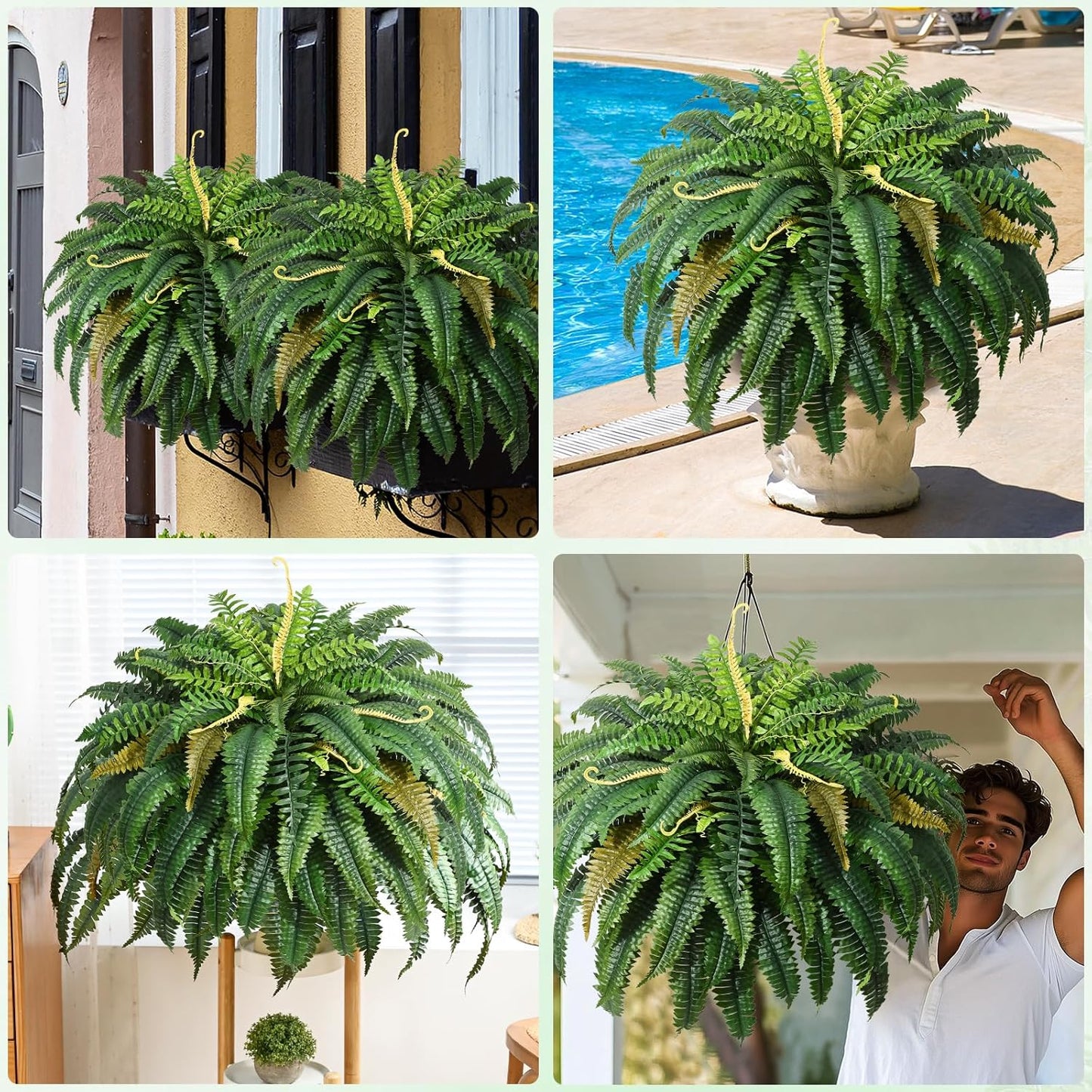 48 inch 88 Leaves XXL Large Fake Ferns Artificial Ferns for Outdoors Look Real, UV Resistant Faux Boston Fern for Outdoor Planter Realistic Hanging Artificial Fake Plants for Porch Patio