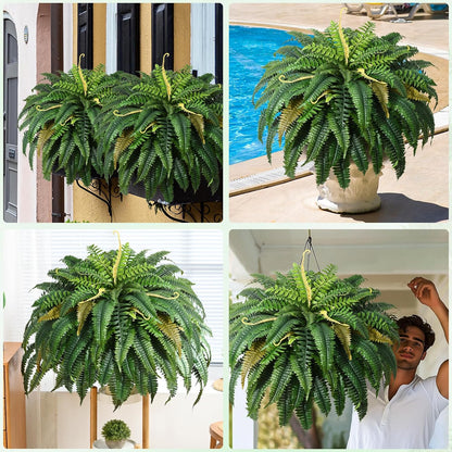 48 inch 88 Leaves XXL Large Fake Ferns Artificial Ferns for Outdoors Look Real, UV Resistant Faux Boston Fern for Outdoor Planter Realistic Hanging Artificial Fake Plants for Porch Patio