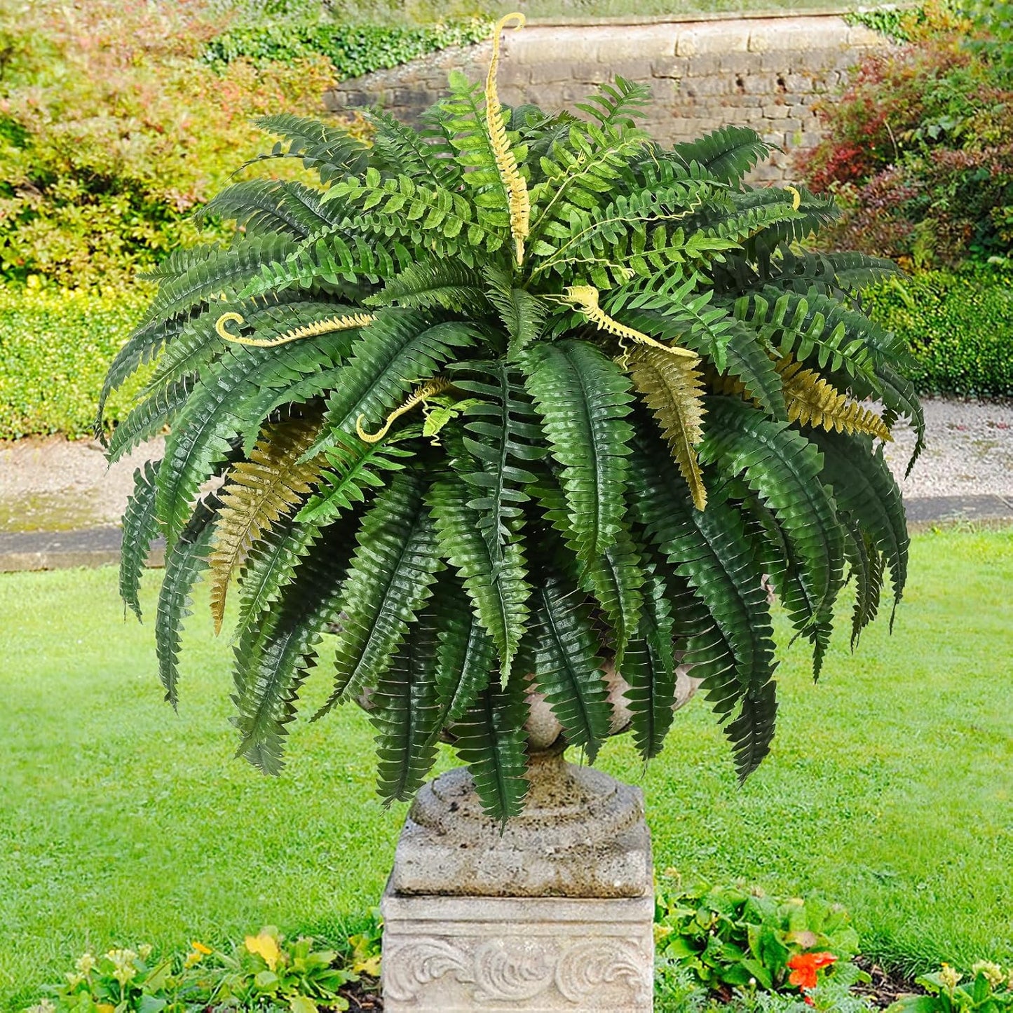 48 inch 88 Leaves XXL Large Fake Ferns Artificial Ferns for Outdoors Look Real, UV Resistant Faux Boston Fern for Outdoor Planter Realistic Hanging Artificial Fake Plants for Porch Patio