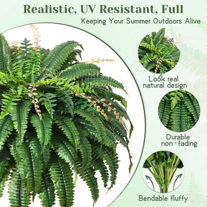 48 inch 88 Leaves XXL Large Fake Ferns Artificial Ferns for Outdoors Look Real, UV Resistant Faux Boston Fern for Outdoor Planter Realistic Hanging Artificial Fake Plants for Porch Patio