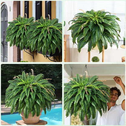48 inch 88 Leaves XXL Large Fake Ferns Artificial Ferns for Outdoors Look Real, UV Resistant Faux Boston Fern for Outdoor Planter Realistic Hanging Artificial Fake Plants for Porch Patio