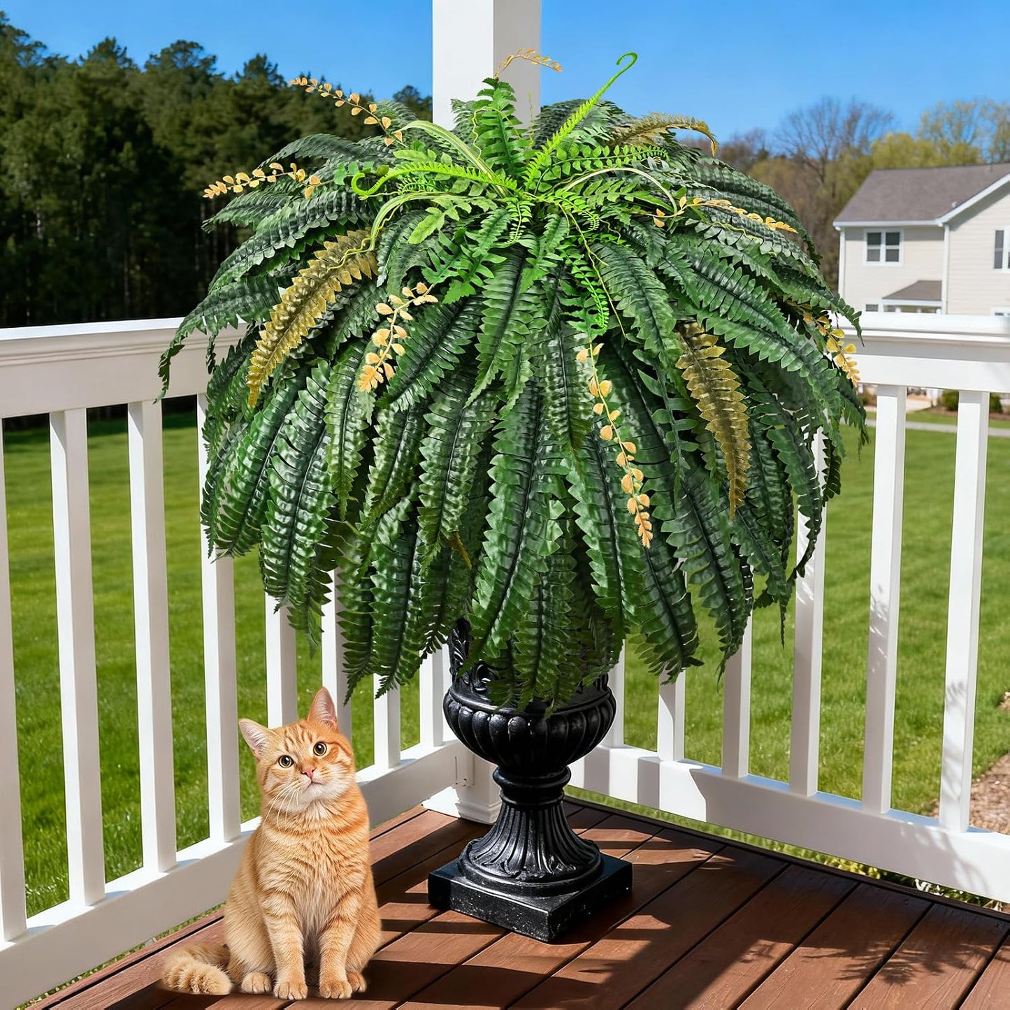 48 inch 88 Leaves XXL Large Fake Ferns Artificial Ferns for Outdoors Look Real, UV Resistant Faux Boston Fern for Outdoor Planter Realistic Hanging Artificial Fake Plants for Porch Patio