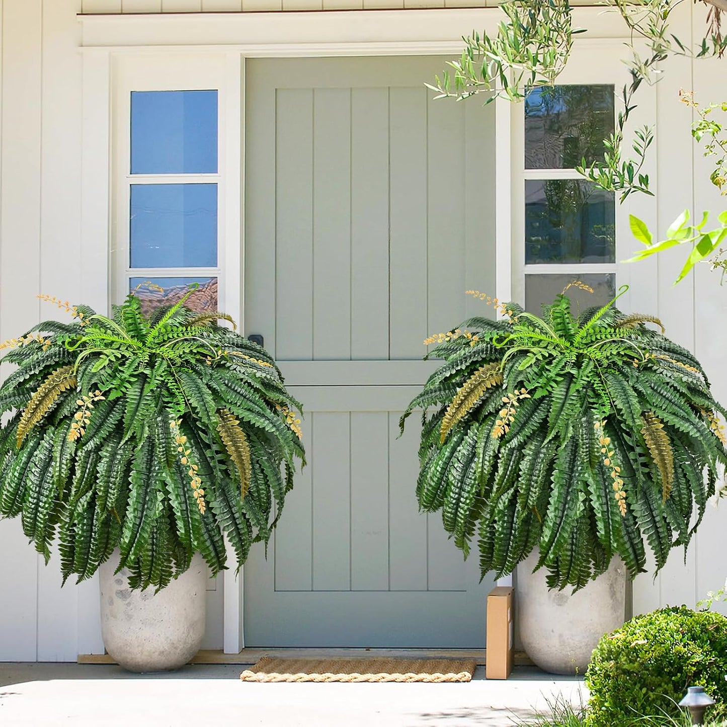 48 inch 88 Leaves XXL Large Fake Ferns Artificial Ferns for Outdoors Look Real, UV Resistant Faux Boston Fern for Outdoor Planter Realistic Hanging Artificial Fake Plants for Porch Patio