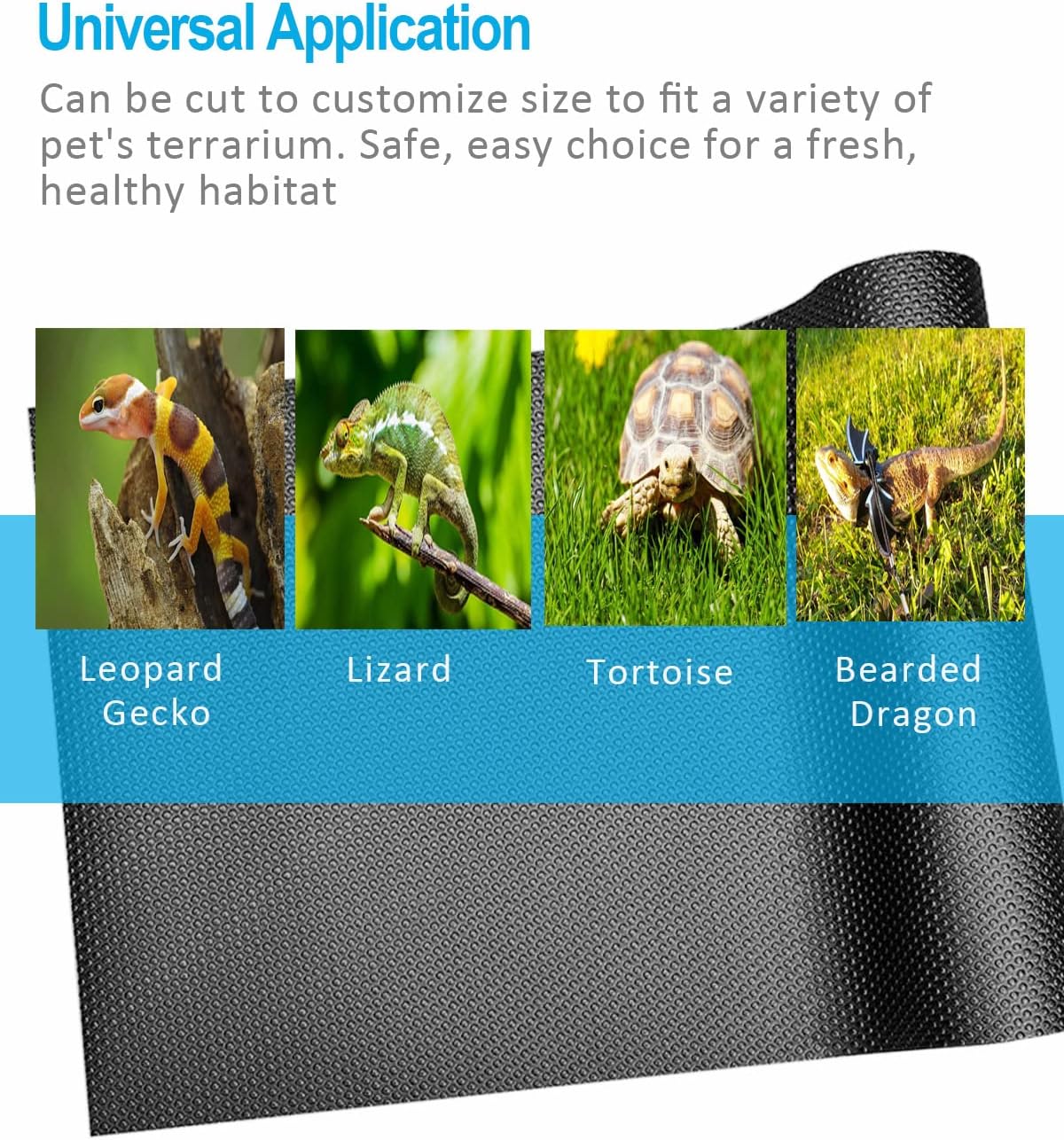 Bearded Dragon Tank Accessories, Reptile Terrarium Liner Substrate for Leopard Gecko, Snake, Lizard and Tortoise, Non-Adhesive Reptile Carpet Bedding for Reptile Tank, Black