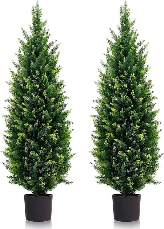 6ft Artificial Topiary Trees Beautiful Realistic Faux Cedar Pines UV Protection for Indoor Outdoor Front Porch Decorate- Set of 2