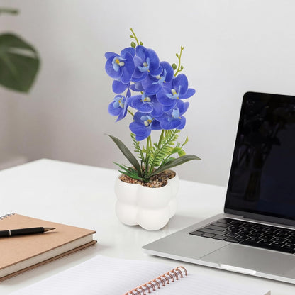 Blue Artificial Orchids Flowers in Pot 14" Tall Realistic Faux Phalaenopsis | 3D Printed Washable Fake Orchid Phalaenopsis Flowers with Vase for Home Wedding Table Centerpiece Bathroom Office Decor(Blue)