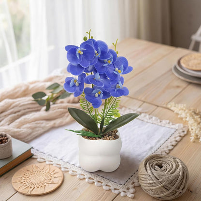 Blue Artificial Orchids Flowers in Pot 14" Tall Realistic Faux Phalaenopsis | 3D Printed Washable Fake Orchid Phalaenopsis Flowers with Vase for Home Wedding Table Centerpiece Bathroom Office Decor(Blue)
