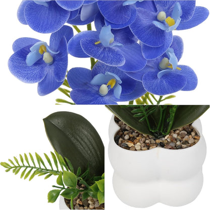 Blue Artificial Orchids Flowers in Pot 14" Tall Realistic Faux Phalaenopsis | 3D Printed Washable Fake Orchid Phalaenopsis Flowers with Vase for Home Wedding Table Centerpiece Bathroom Office Decor(Blue)