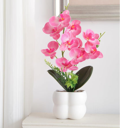 Blue Artificial Orchids Flowers in Pot 14" Tall Realistic Faux Phalaenopsis | 3D Printed Washable Fake Orchid Phalaenopsis Flowers with Vase for Home Wedding Table Centerpiece Bathroom Office Decor(Blue)