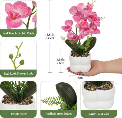 Blue Artificial Orchids Flowers in Pot 14" Tall Realistic Faux Phalaenopsis | 3D Printed Washable Fake Orchid Phalaenopsis Flowers with Vase for Home Wedding Table Centerpiece Bathroom Office Decor(Blue)