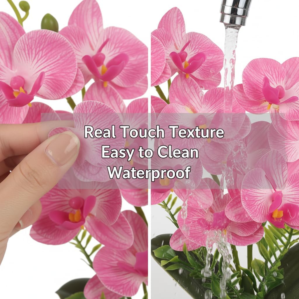 Blue Artificial Orchids Flowers in Pot 14" Tall Realistic Faux Phalaenopsis | 3D Printed Washable Fake Orchid Phalaenopsis Flowers with Vase for Home Wedding Table Centerpiece Bathroom Office Decor(Blue)