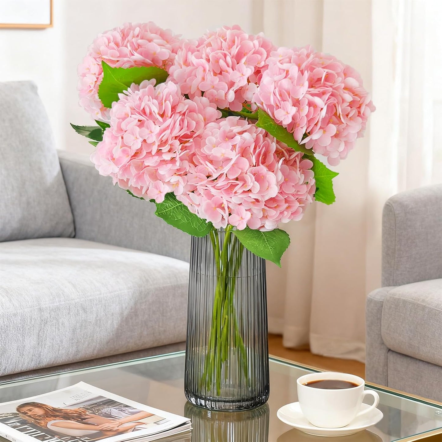 3 Pcs 21" Real Touch Blue Hydrangea Artificial Flowers with Stems, Fake Silk Flowers for Outdoors, Artificial Flowers for Home Decor Wedding Bouquets Centerpieces Vase