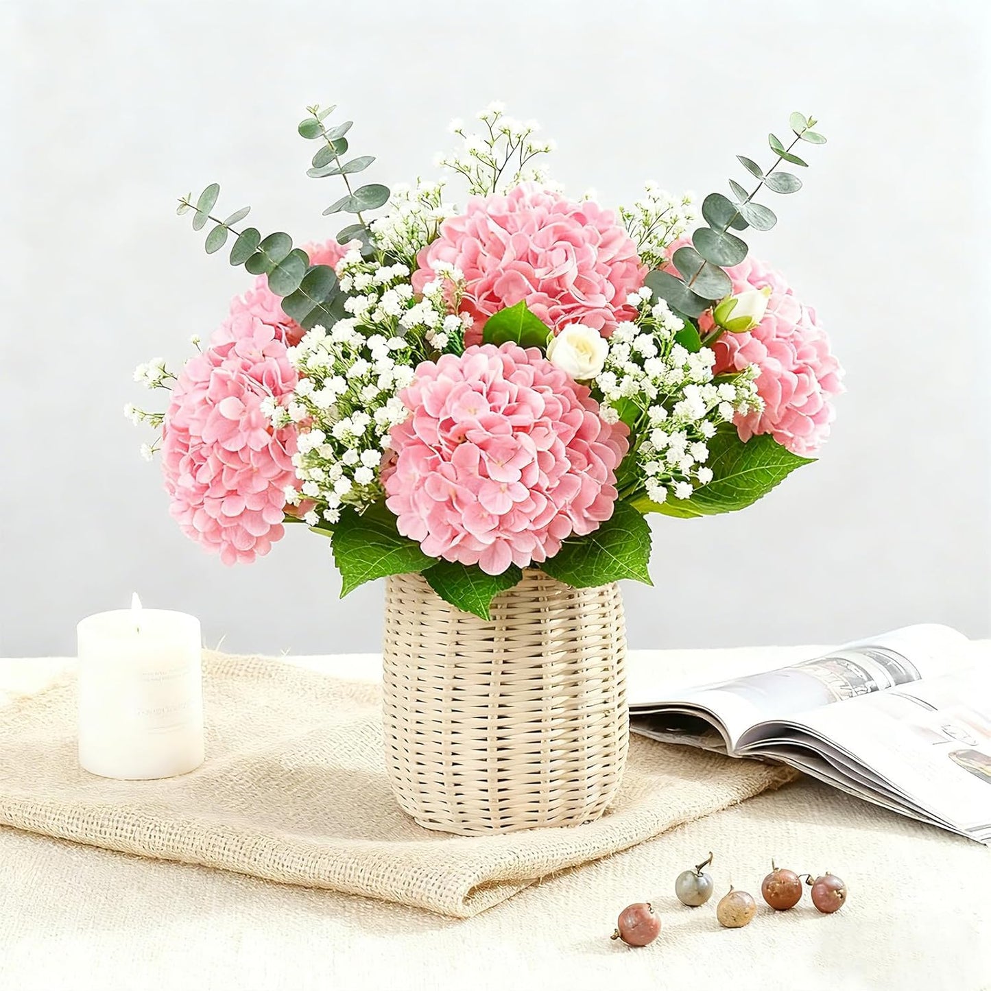 3 Pcs 21" Real Touch Blue Hydrangea Artificial Flowers with Stems, Fake Silk Flowers for Outdoors, Artificial Flowers for Home Decor Wedding Bouquets Centerpieces Vase