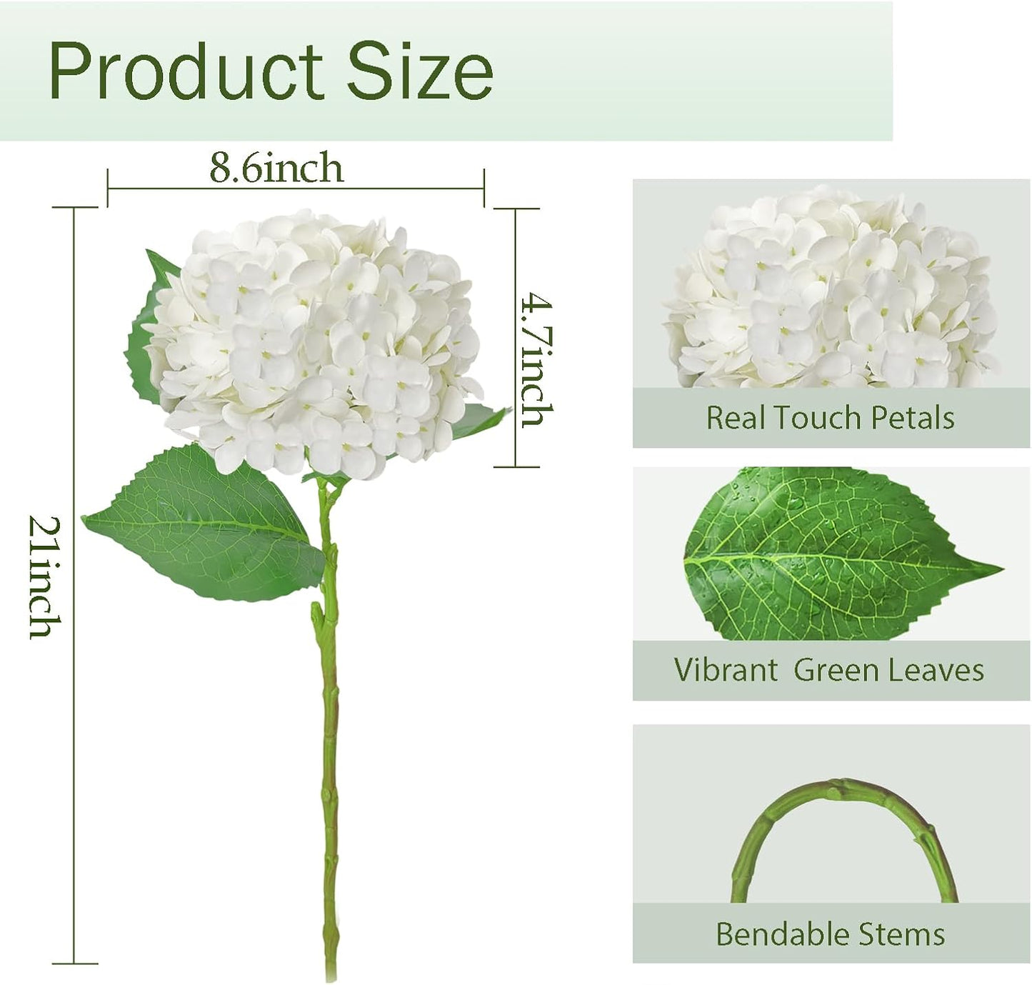3 Pcs 21" Real Touch Blue Hydrangea Artificial Flowers with Stems, Fake Silk Flowers for Outdoors, Artificial Flowers for Home Decor Wedding Bouquets Centerpieces Vase