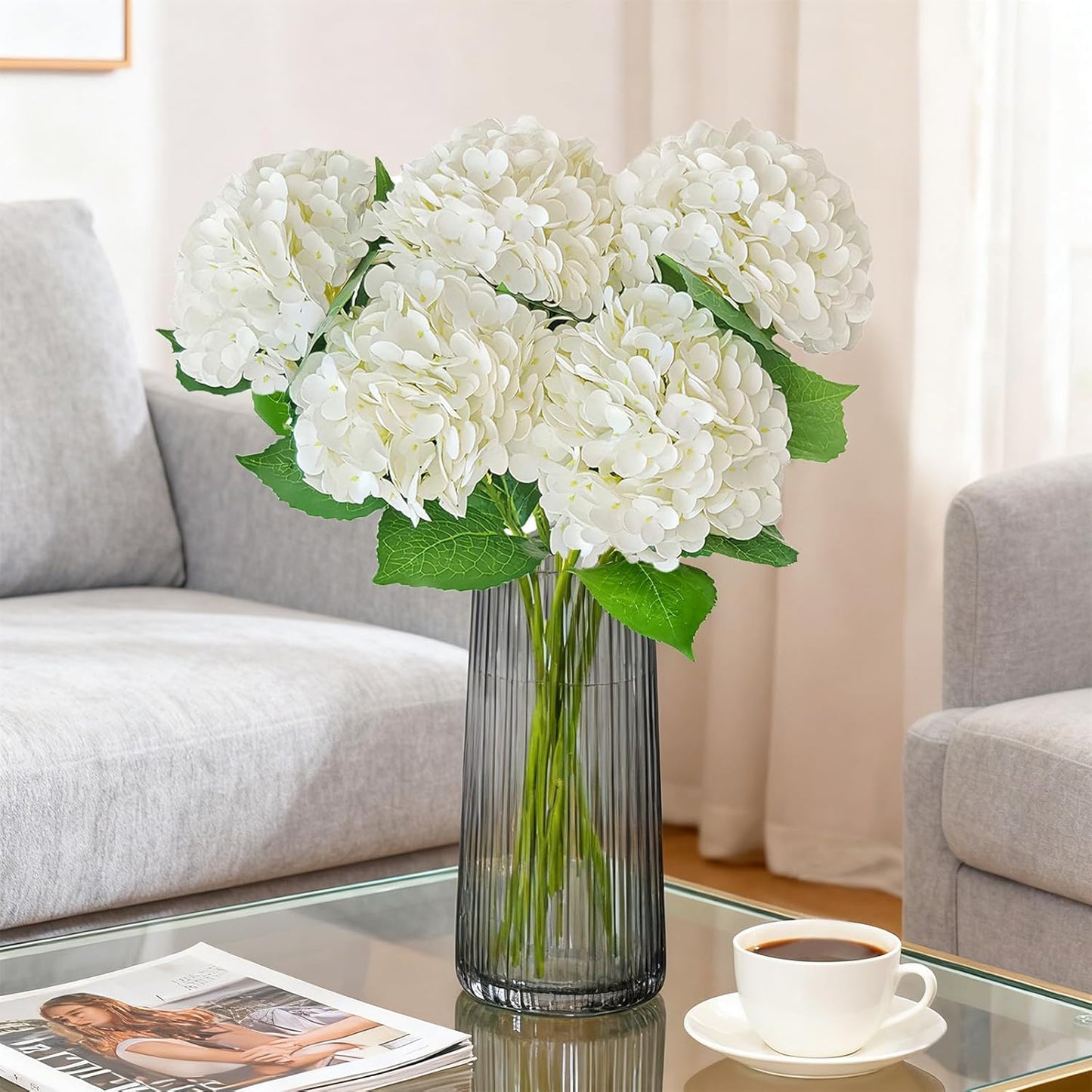 3 Pcs 21" Real Touch Blue Hydrangea Artificial Flowers with Stems, Fake Silk Flowers for Outdoors, Artificial Flowers for Home Decor Wedding Bouquets Centerpieces Vase