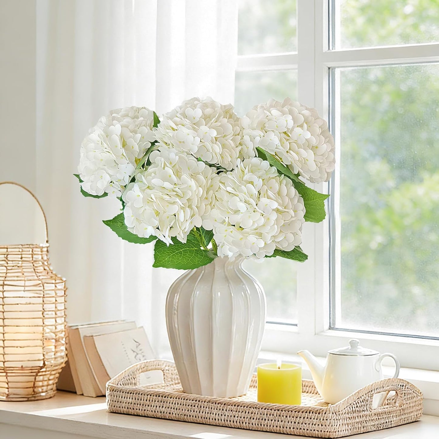 3 Pcs 21" Real Touch Blue Hydrangea Artificial Flowers with Stems, Fake Silk Flowers for Outdoors, Artificial Flowers for Home Decor Wedding Bouquets Centerpieces Vase