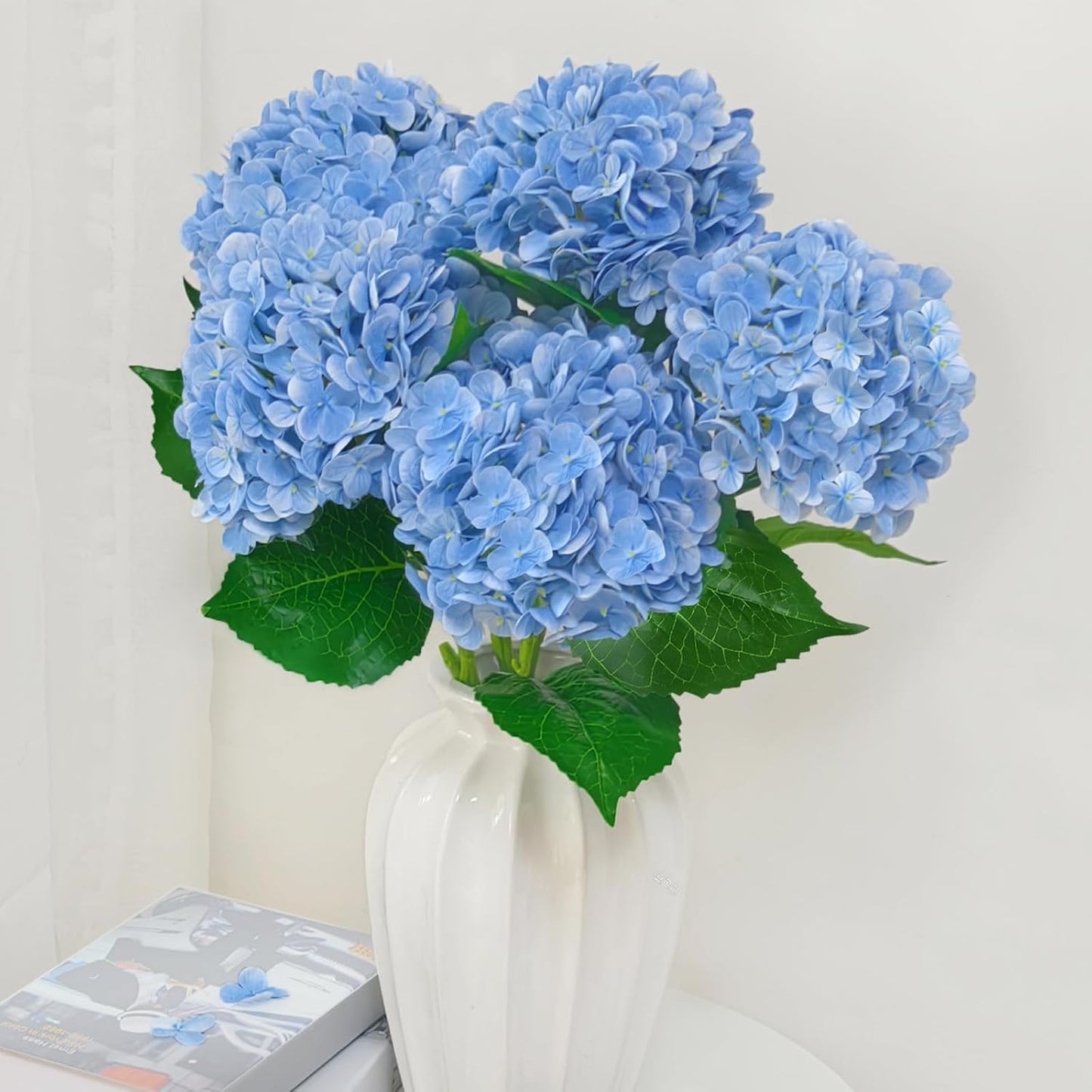 3 Pcs 21" Real Touch Blue Hydrangea Artificial Flowers with Stems, Fake Silk Flowers for Outdoors, Artificial Flowers for Home Decor Wedding Bouquets Centerpieces Vase
