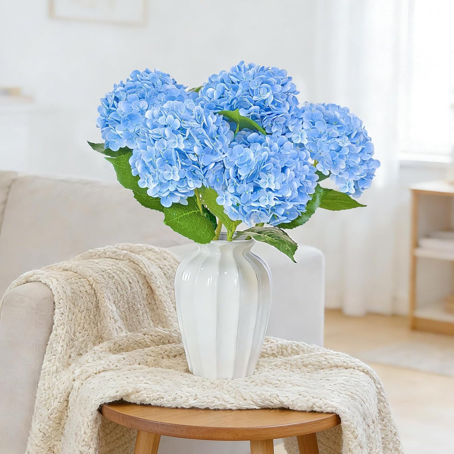 3 Pcs 21" Real Touch Blue Hydrangea Artificial Flowers with Stems, Fake Silk Flowers for Outdoors, Artificial Flowers for Home Decor Wedding Bouquets Centerpieces Vase