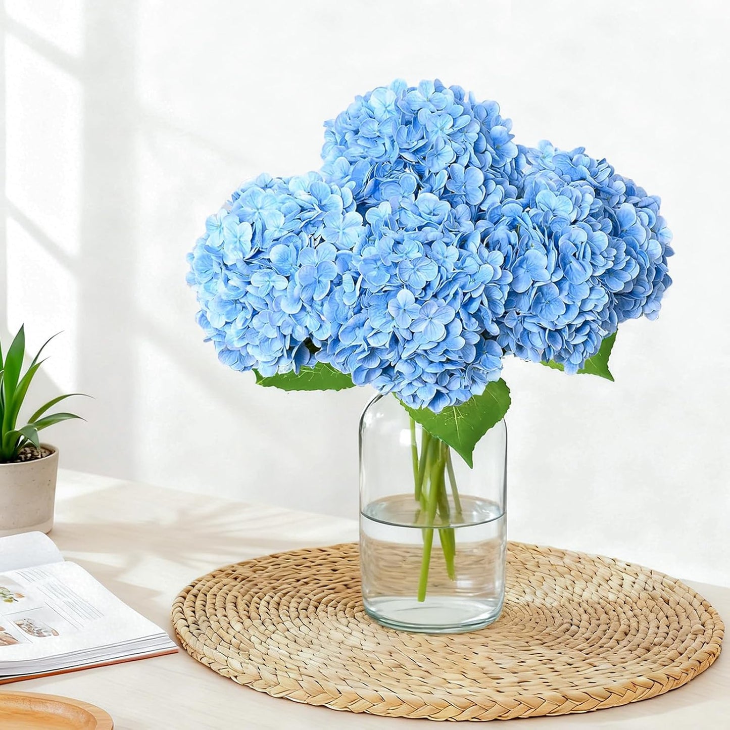 3 Pcs 21" Real Touch Blue Hydrangea Artificial Flowers with Stems, Fake Silk Flowers for Outdoors, Artificial Flowers for Home Decor Wedding Bouquets Centerpieces Vase