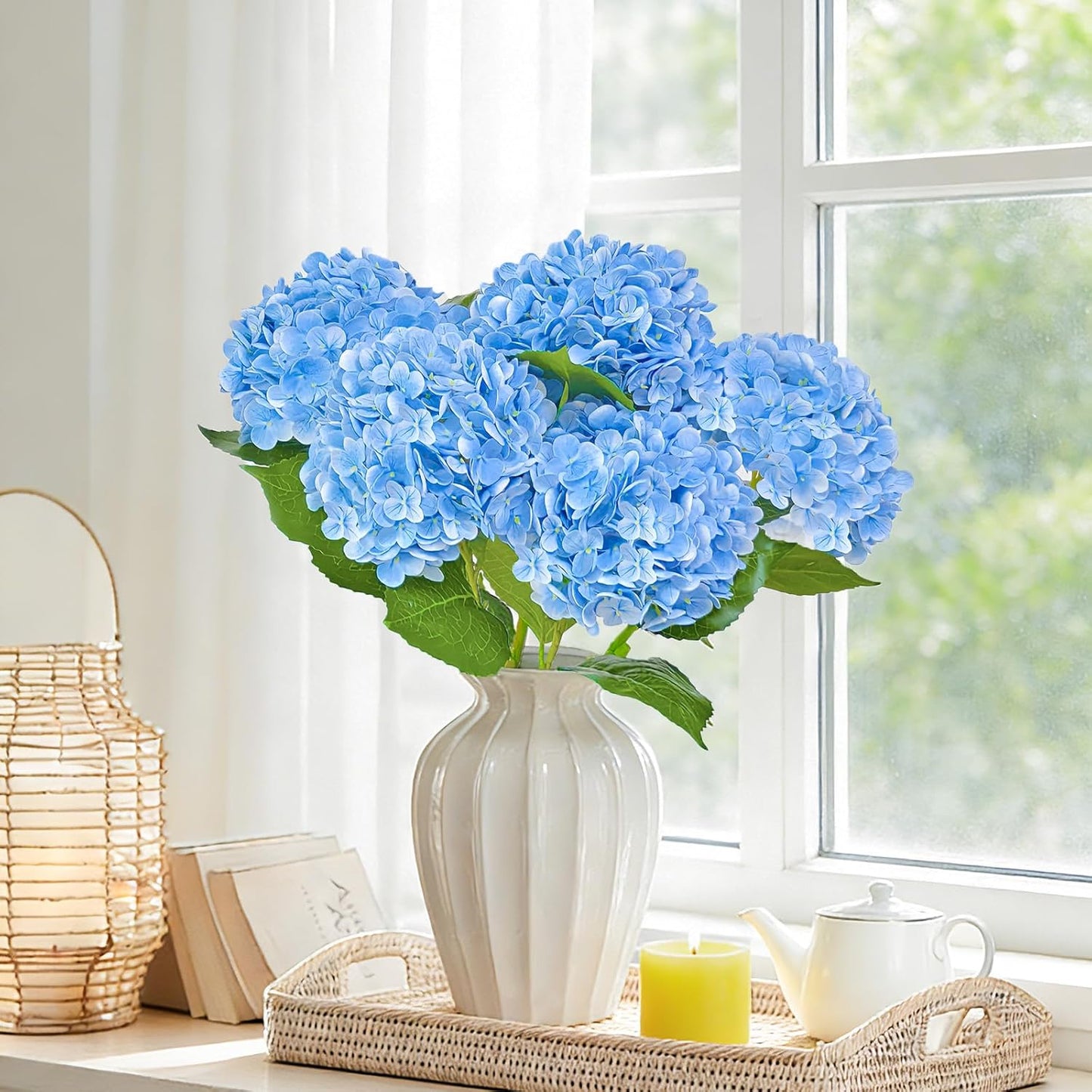 3 Pcs 21" Real Touch Blue Hydrangea Artificial Flowers with Stems, Fake Silk Flowers for Outdoors, Artificial Flowers for Home Decor Wedding Bouquets Centerpieces Vase