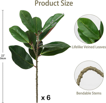 Artificial Magnolia Floral Stems 2PCS 19.7'' Tall Faux Magnolia Silk Flowers Bouquet Fake Greenery Branches for Home Wedding Arrangements Table Vase Centerpieces Rustic Decor(Vase not Included)