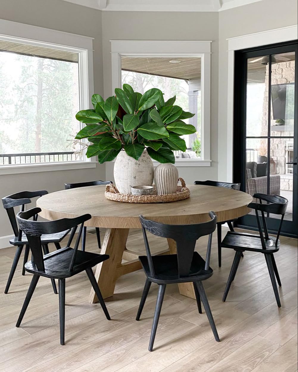 Artificial Magnolia Floral Stems 2PCS 19.7'' Tall Faux Magnolia Silk Flowers Bouquet Fake Greenery Branches for Home Wedding Arrangements Table Vase Centerpieces Rustic Decor(Vase not Included)