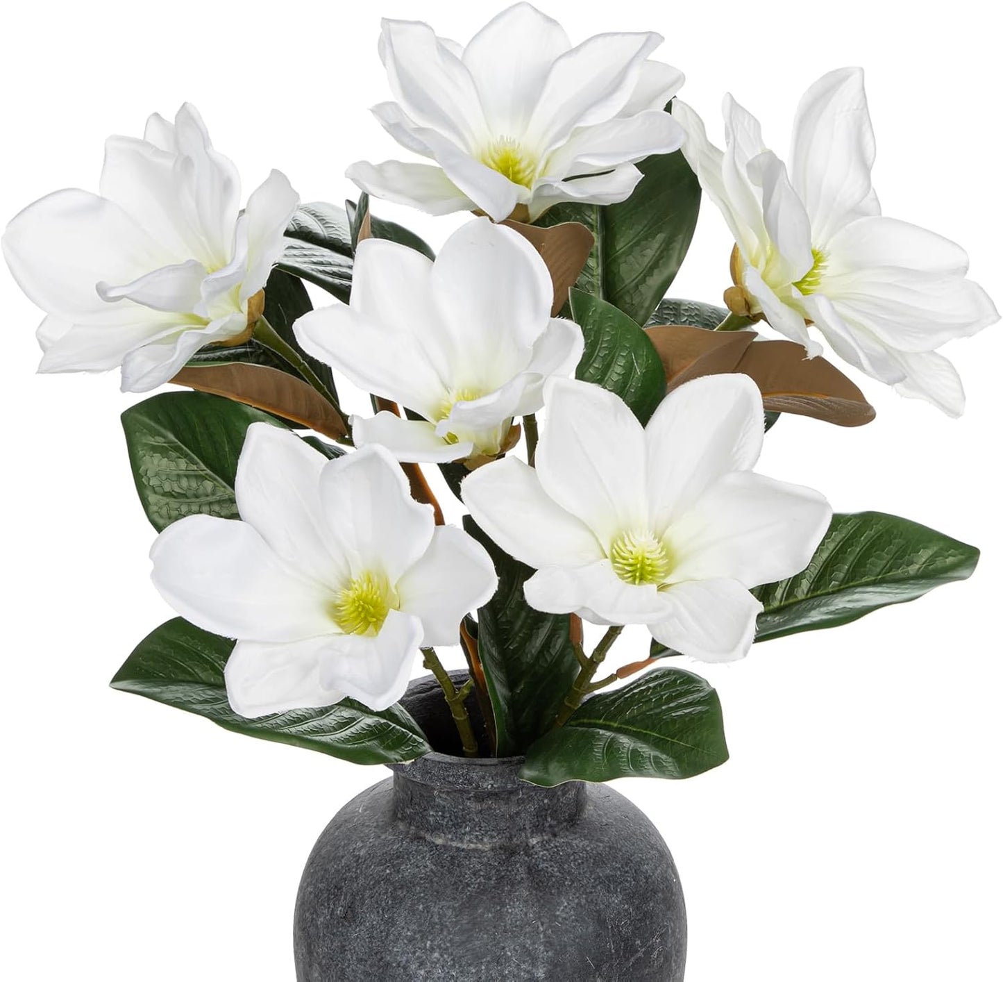 Artificial Magnolia Floral Stems 2PCS 19.7'' Tall Faux Magnolia Silk Flowers Bouquet Fake Greenery Branches for Home Wedding Arrangements Table Vase Centerpieces Rustic Decor(Vase not Included)