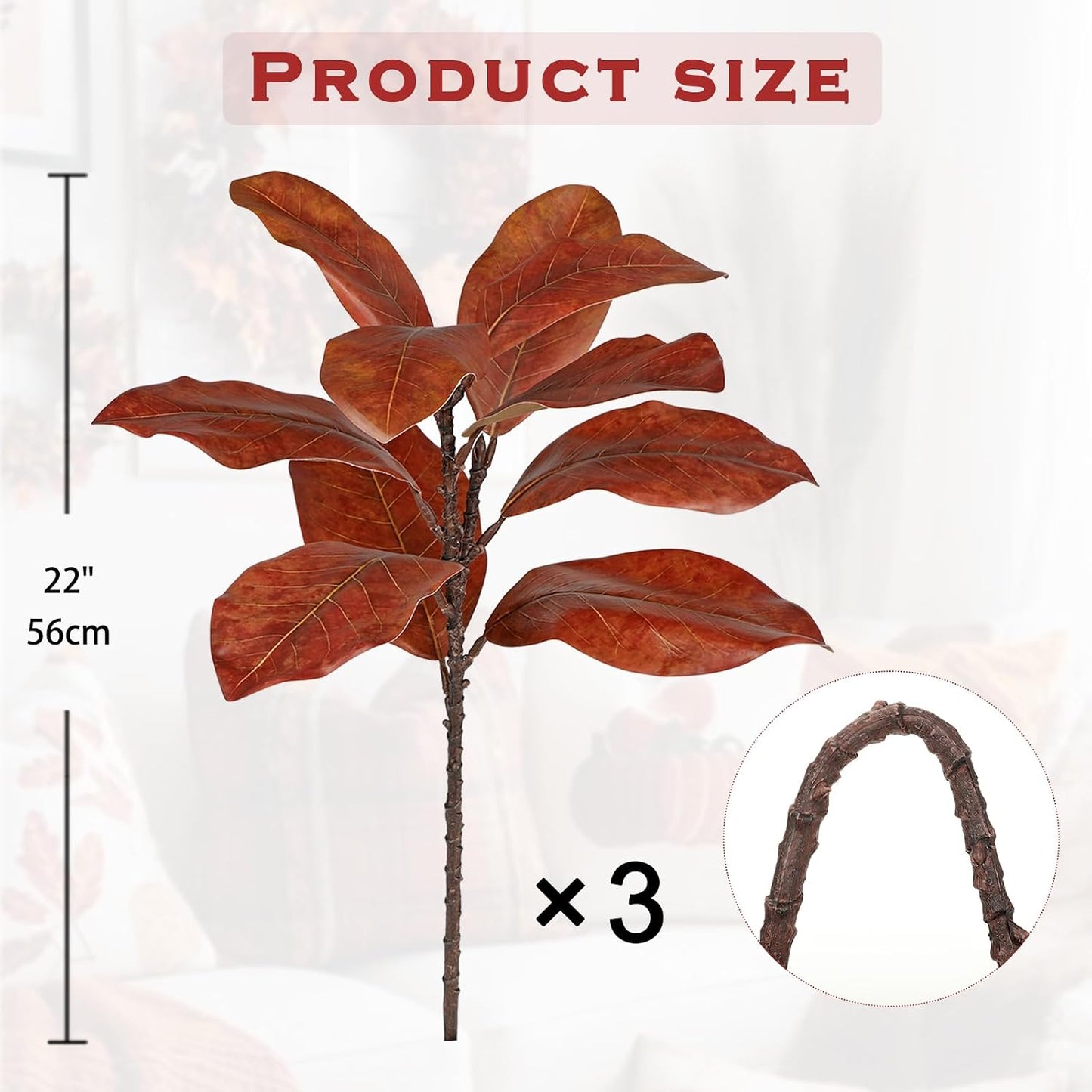 Artificial Magnolia Floral Stems 2PCS 19.7'' Tall Faux Magnolia Silk Flowers Bouquet Fake Greenery Branches for Home Wedding Arrangements Table Vase Centerpieces Rustic Decor(Vase not Included)