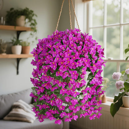 Artificial Bougainvillea Flowers for Outdoors, 2 Pcs, Fuchsia | Faux silk flowers, long trailing fake vines, for front door porch planter balcony patio summer spring home decor