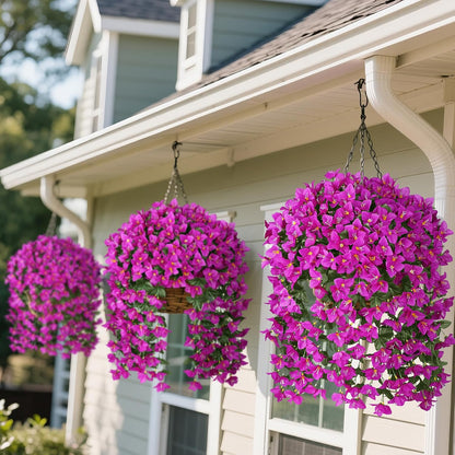 Artificial Bougainvillea Flowers for Outdoors, 2 Pcs, Fuchsia | Faux silk flowers, long trailing fake vines, for front door porch planter balcony patio summer spring home decor