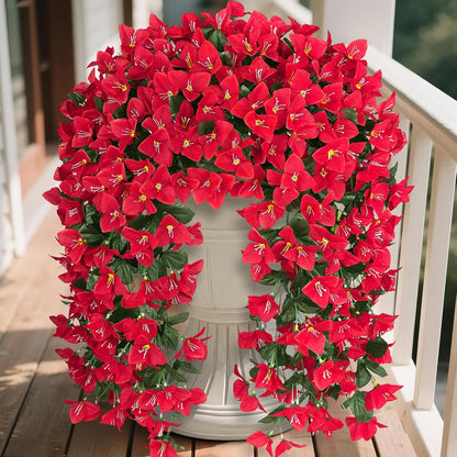 Artificial Bougainvillea Flowers for Outdoors, 2 Pcs, Fuchsia | Faux silk flowers, long trailing fake vines, for front door porch planter balcony patio summer spring home decor