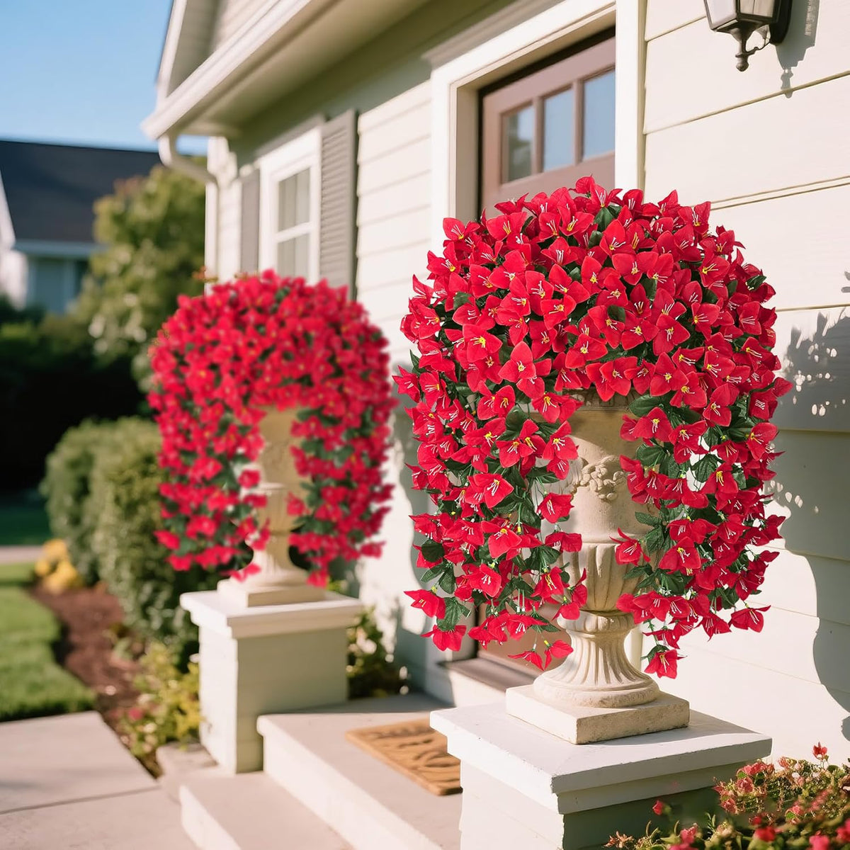 Artificial Bougainvillea Flowers for Outdoors, 2 Pcs, Fuchsia | Faux silk flowers, long trailing fake vines, for front door porch planter balcony patio summer spring home decor