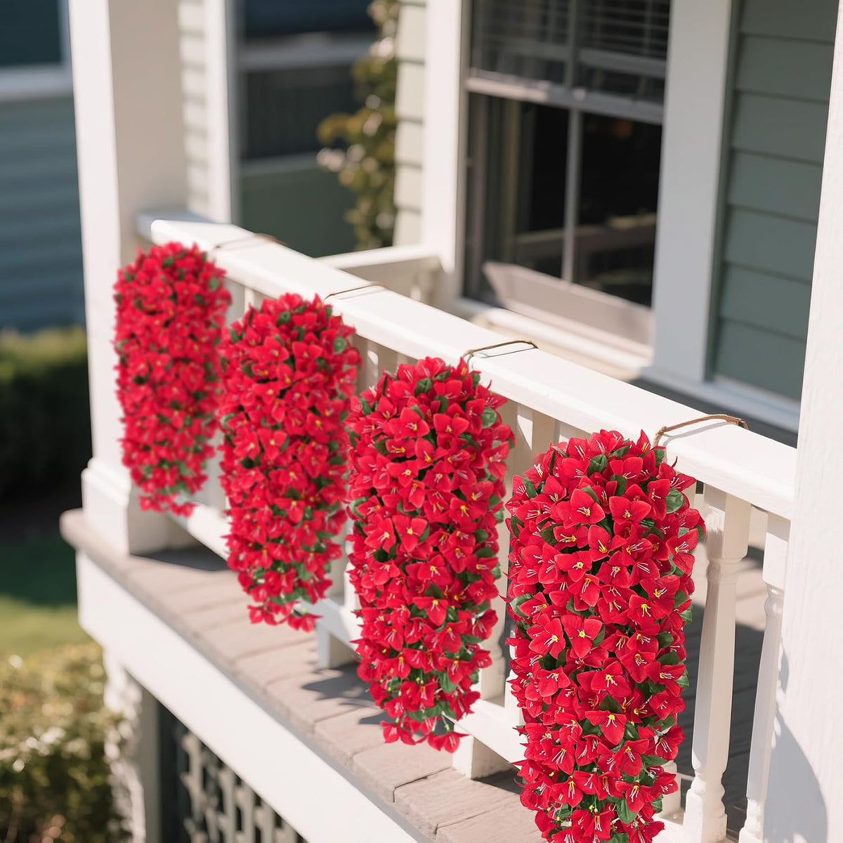 Artificial Bougainvillea Flowers for Outdoors, 2 Pcs, Fuchsia | Faux silk flowers, long trailing fake vines, for front door porch planter balcony patio summer spring home decor