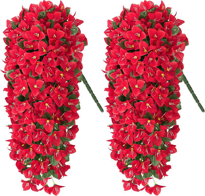 Artificial Bougainvillea Flowers for Outdoors, 2 Pcs, Fuchsia | Faux silk flowers, long trailing fake vines, for front door porch planter balcony patio summer spring home decor