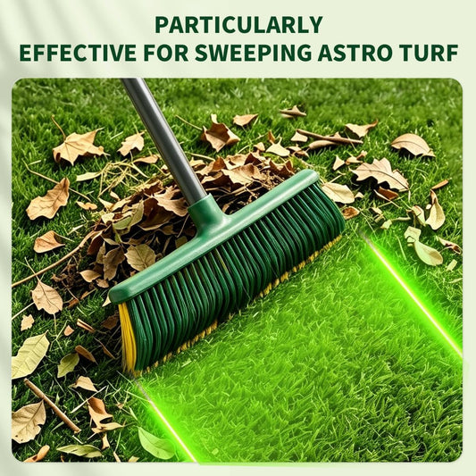 Artificial Turf Curved Rake with 4-Section Adjustable Steel Handle from 34" to 63", Bristle Artificial Grass Turf Broom for Easy Quick Remove Leaves, Dead Grass, Debris, Shrubs, Pet Hairs