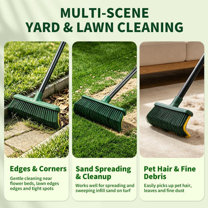 Artificial Turf Curved Rake with 4-Section Adjustable Steel Handle from 34" to 63", Bristle Artificial Grass Turf Broom for Easy Quick Remove Leaves, Dead Grass, Debris, Shrubs, Pet Hairs