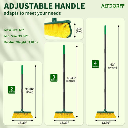 Artificial Turf Curved Rake with 4-Section Adjustable Steel Handle from 34" to 63", Bristle Artificial Grass Turf Broom for Easy Quick Remove Leaves, Dead Grass, Debris, Shrubs, Pet Hairs