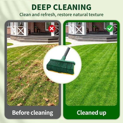 Artificial Turf Curved Rake with 4-Section Adjustable Steel Handle from 34" to 63", Bristle Artificial Grass Turf Broom for Easy Quick Remove Leaves, Dead Grass, Debris, Shrubs, Pet Hairs