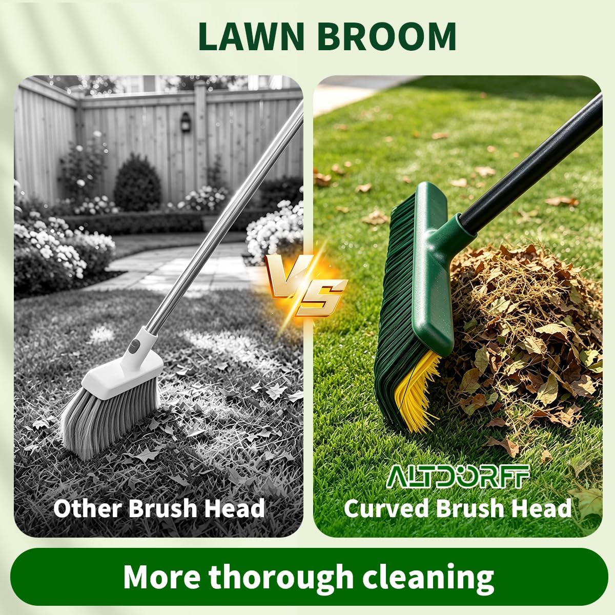Artificial Turf Curved Rake with 4-Section Adjustable Steel Handle from 34" to 63", Bristle Artificial Grass Turf Broom for Easy Quick Remove Leaves, Dead Grass, Debris, Shrubs, Pet Hairs