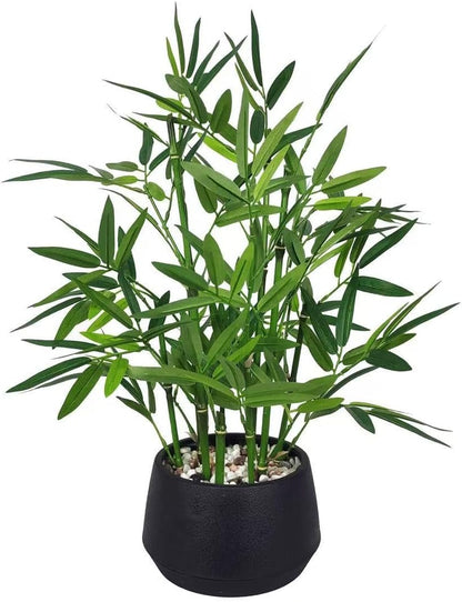 365 Blooming Decor 18-inch Tall Potted ARTIFICIAL Bamboo Plant (Black Pot) - Luxury Artificial Bamboo in black textures Pot for Home, Office, Kitchen, Counter Top, Indoor Decor, Money Tree, Lucky Tree