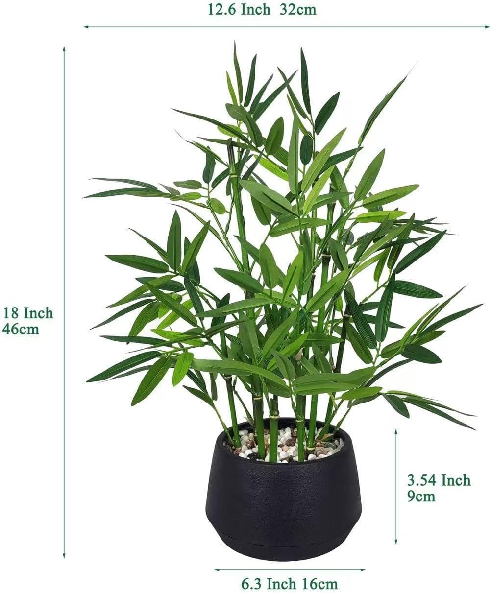 365 Blooming Decor 18-inch Tall Potted ARTIFICIAL Bamboo Plant (Black Pot) - Luxury Artificial Bamboo in black textures Pot for Home, Office, Kitchen, Counter Top, Indoor Decor, Money Tree, Lucky Tree