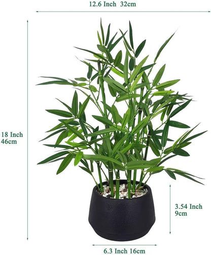 365 Blooming Decor 18-inch Tall Potted ARTIFICIAL Bamboo Plant (Black Pot) - Luxury Artificial Bamboo in black textures Pot for Home, Office, Kitchen, Counter Top, Indoor Decor, Money Tree, Lucky Tree