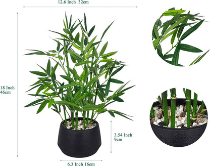 365 Blooming Decor 18-inch Tall Potted ARTIFICIAL Bamboo Plant (Black Pot) - Luxury Artificial Bamboo in black textures Pot for Home, Office, Kitchen, Counter Top, Indoor Decor, Money Tree, Lucky Tree