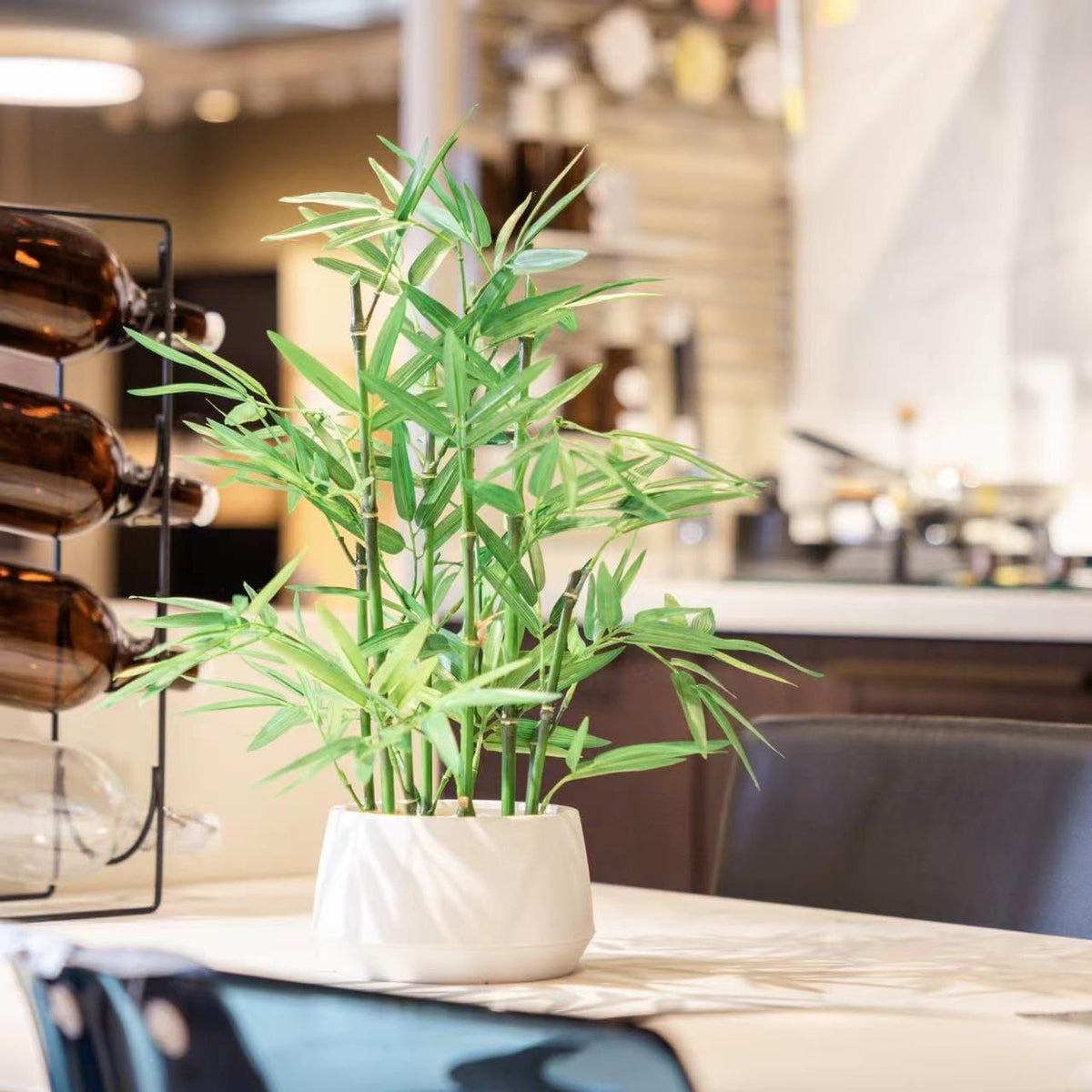 365 Blooming Decor 18-inch Tall Potted ARTIFICIAL Bamboo Plant (Black Pot) - Luxury Artificial Bamboo in black textures Pot for Home, Office, Kitchen, Counter Top, Indoor Decor, Money Tree, Lucky Tree