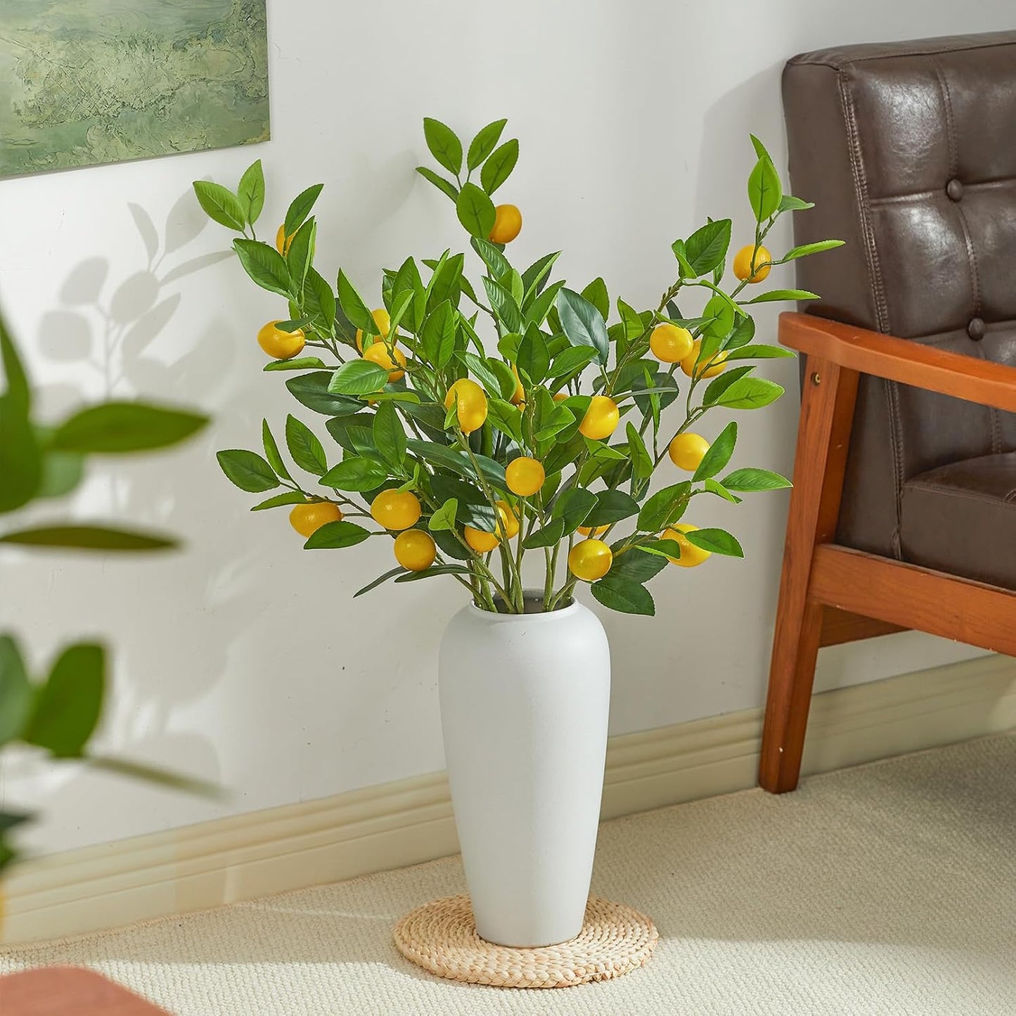 36 Inch Artificial Lemon Branches for Vases Greenery Stems with Faux Fruits Realistic Lifelike Fake Lemon Tree Branch for Home, Dining Table, Kitchen Decor