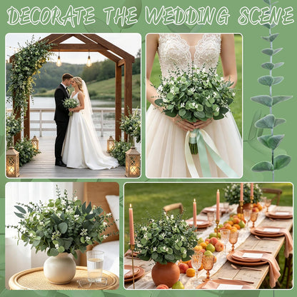 200 Pcs 8 Kinds Mixed Artificial Eucalyptus Stems Bulk Fake Silver Dollar Eucalyptus White Seeds Stems Bundle Faux Plants Greenery for DIY Bouquets Floral Arrangement Wedding Engagement Party Decor